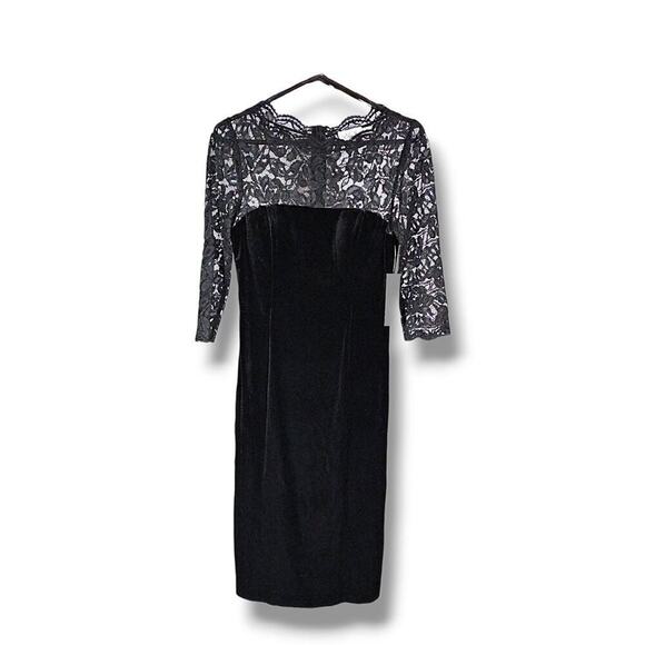 Eliza J Women's Black Lace Velvet Sleeveless Boat Neck Sheath Dress Size 6 - Picture 2 of 8